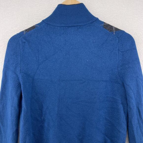 BANANA REPUBLIC Sweater Mens S Cardigan Extra Fine Wool Argyle Full Zip Blue - Picture 8 of 13